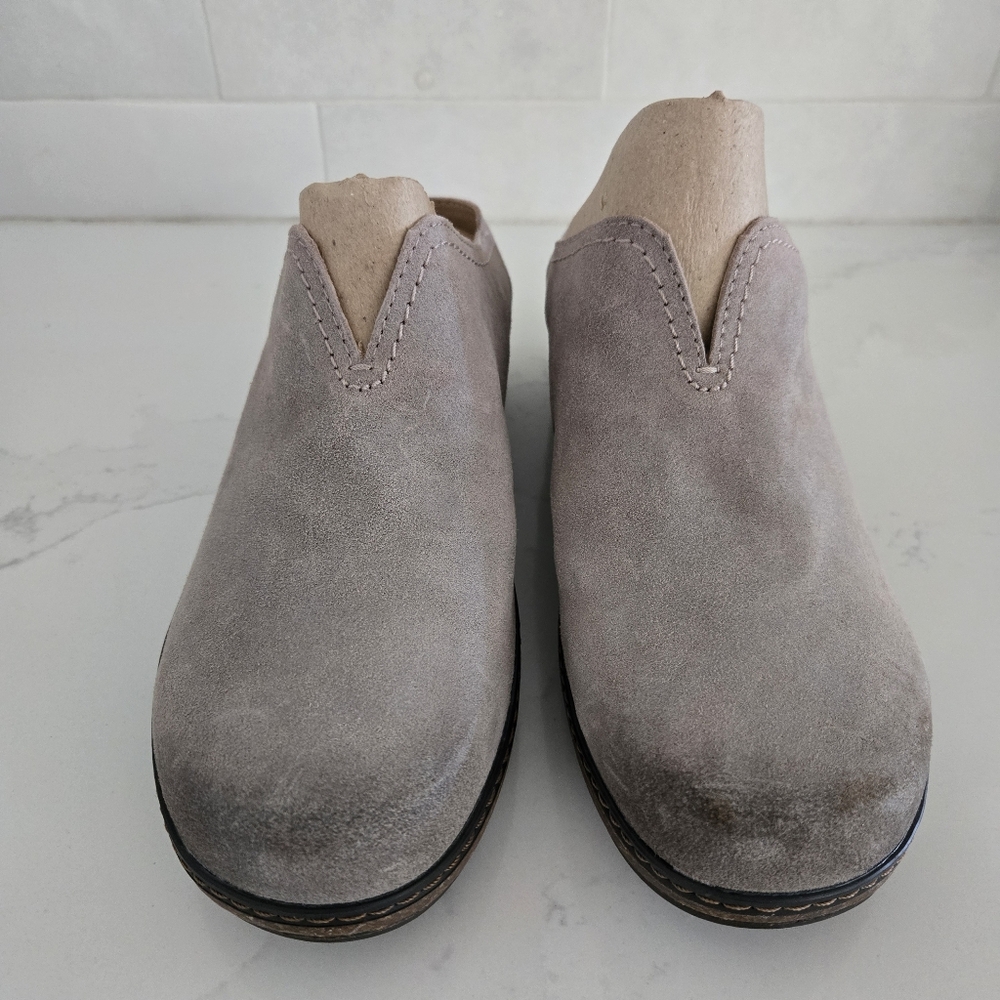 NEW Earth Kolia Round Toe Slip-on Casual Clogs Gray Suede Brown Leather Cork 9 - Picture 4 of 10